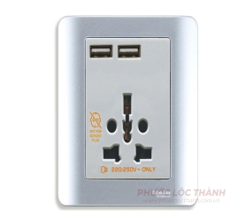 Bộ ổ cắm đa năng và sạc USB đôi (Xám)