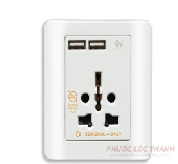 Bộ ổ cắm đa năng và sạc USB đôi (Trắng)